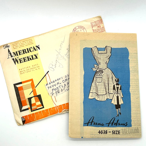 Anne Adams Vintage 1950's Mail Order Pattern #4638 Women's Bib Apron Size M - Picture 1 of 8